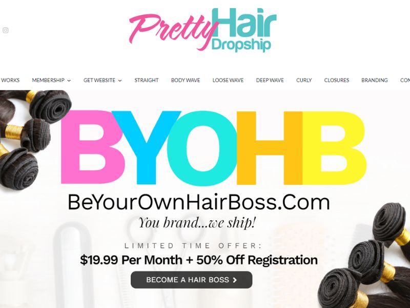 Pretty Hair Dropship specializes in selling wigs and human hair weaves in various textures