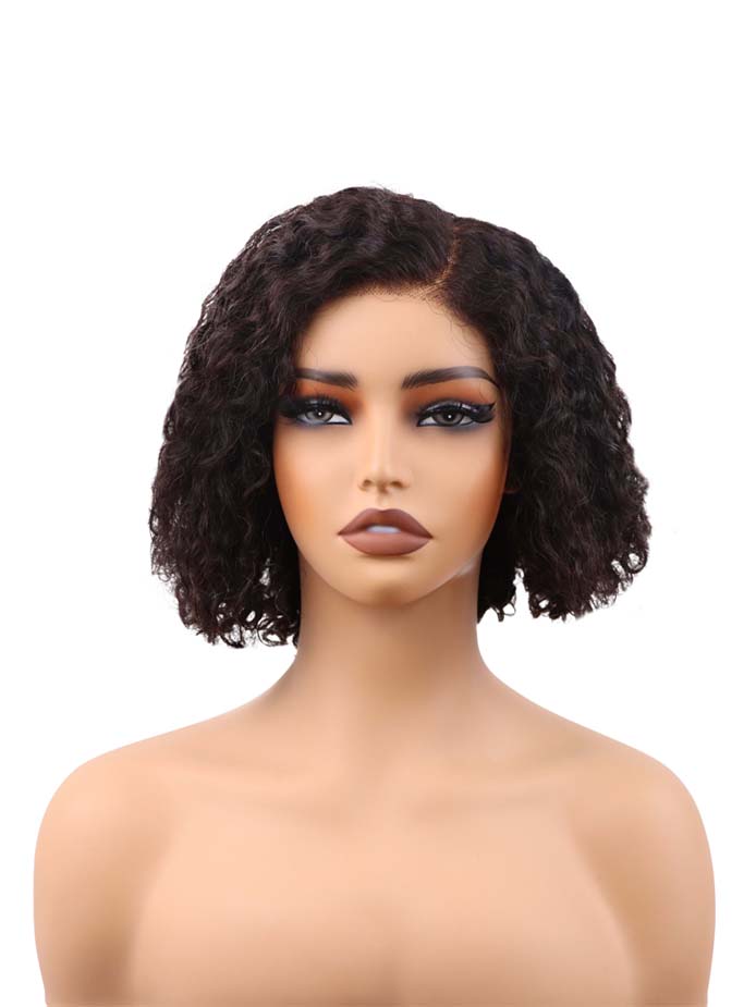 BIG G Hair 10 Inch, Natural #1B Color Curly Side Part Vietnamese Human Hair HD Lace Closure Wigs