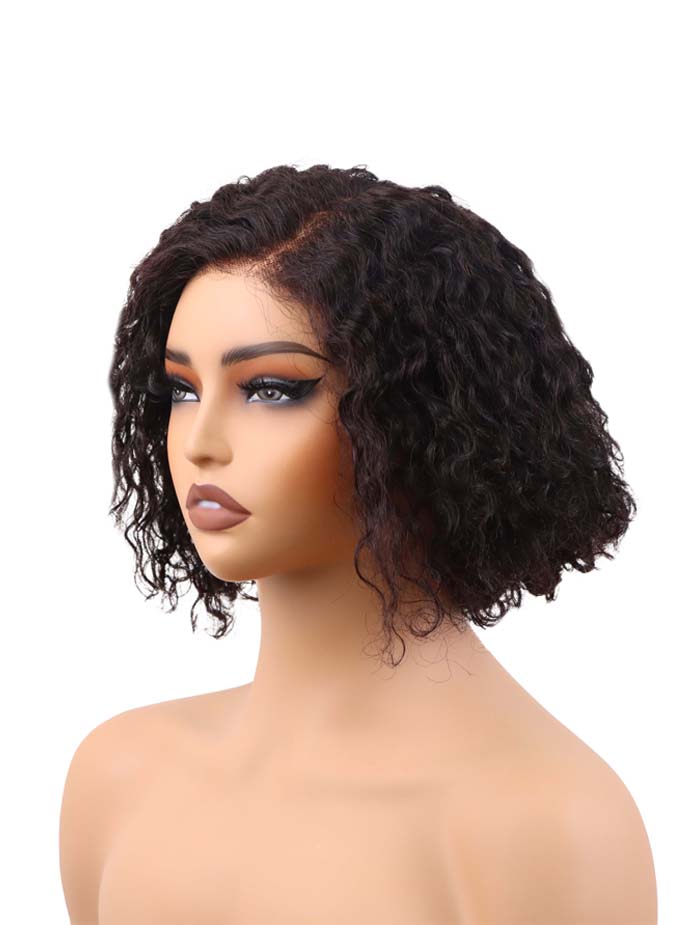 BIG G Hair 10 Inch, Natural #1B Color Curly Side Part Vietnamese Human Hair HD Lace Closure Wigs