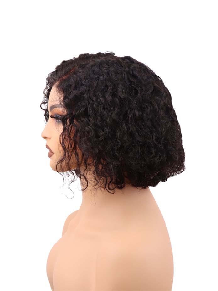 BIG G Hair 10 Inch, Natural #1B Color Curly Side Part Vietnamese Human Hair HD Lace Closure Wigs