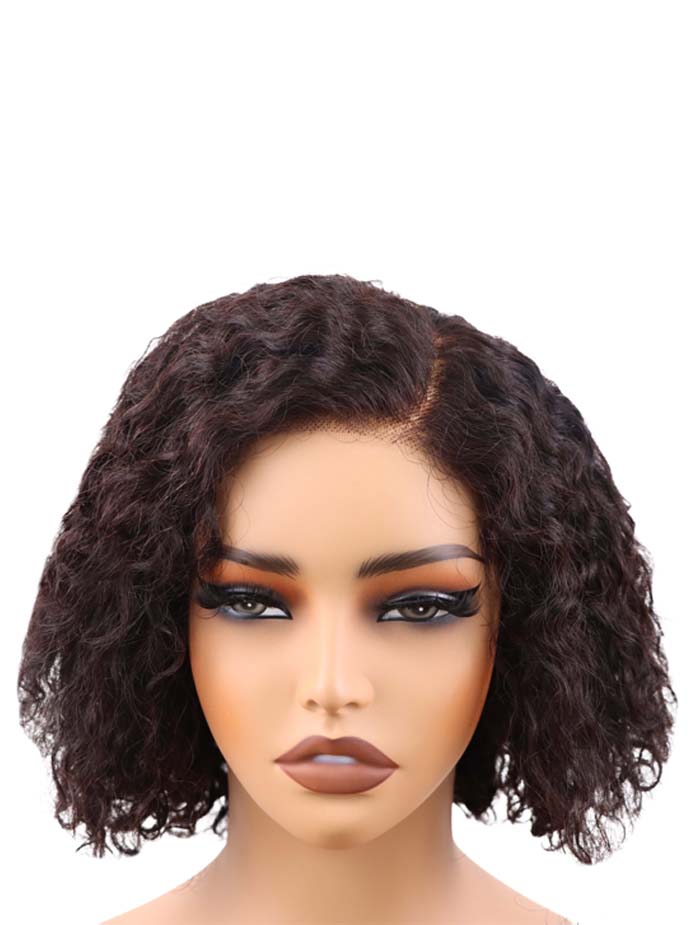 BIG G Hair 10 Inch, Natural #1B Color Curly Side Part Vietnamese Human Hair HD Lace Closure Wigs