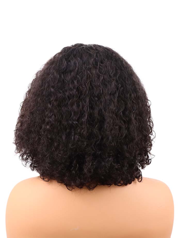 BIG G Hair 12 Inch, Natural #1B Color Curly Vertex Lace Vietnamese Human Hair Ready to Wear Wigs