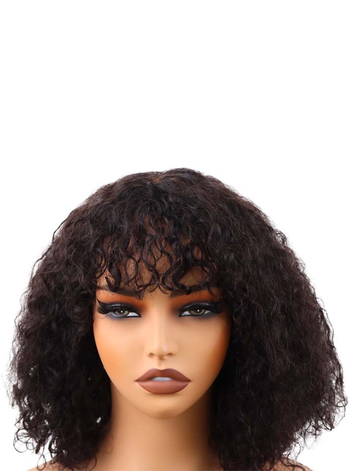 BIG G Hair 12 Inch, Natural #1B Color Curly Vertex Lace Vietnamese Human Hair Ready to Wear Wigs