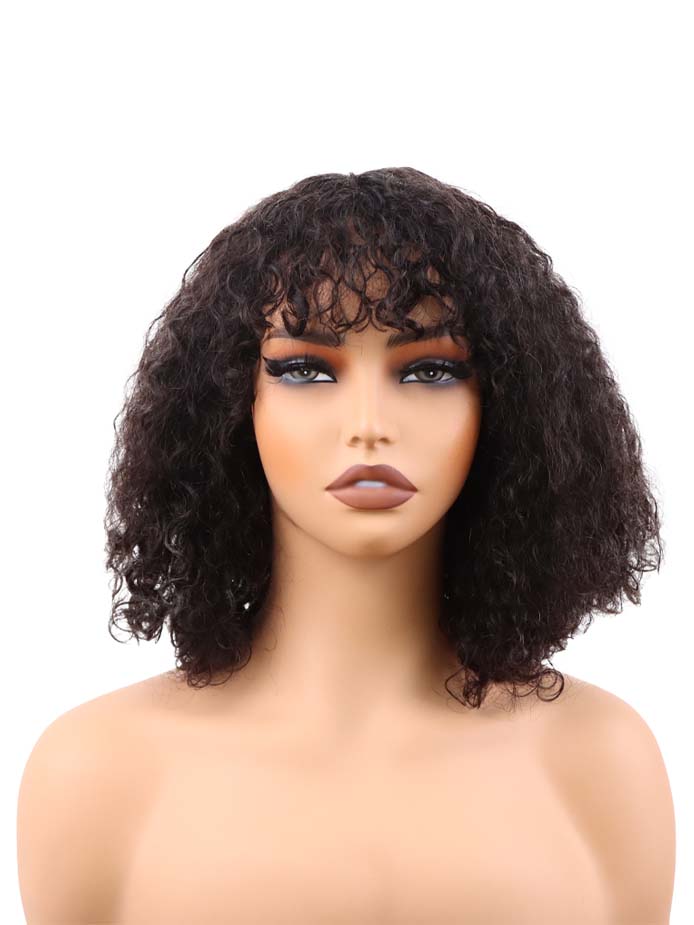 BIG G Hair 12 Inch, Natural #1B Color Curly Vertex Lace Vietnamese Human Hair Ready to Wear Wigs