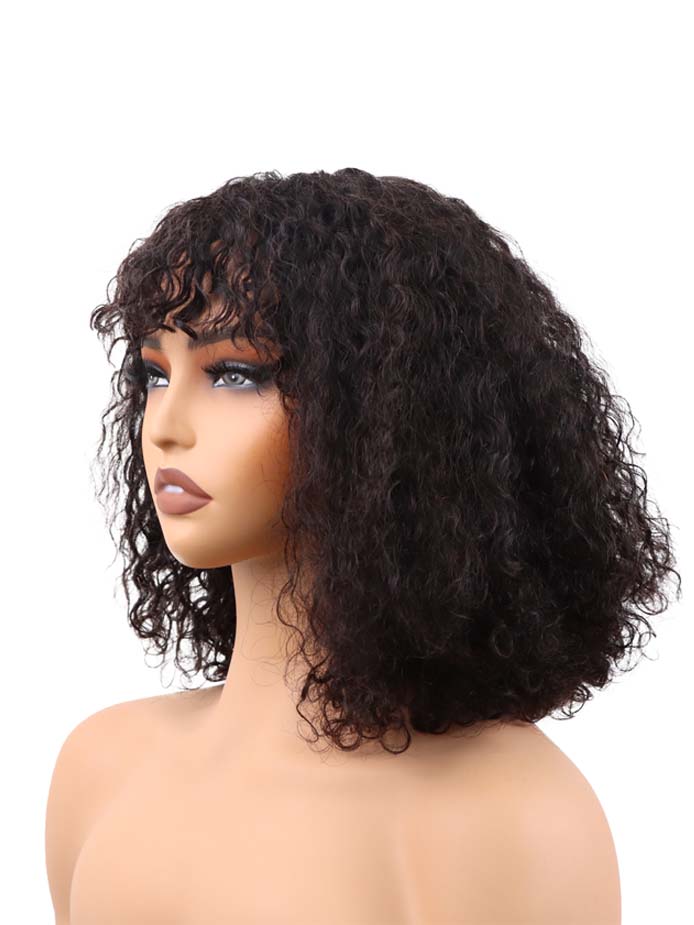 BIG G Hair 12 Inch, Natural #1B Color Curly Vertex Lace Vietnamese Human Hair Ready to Wear Wigs