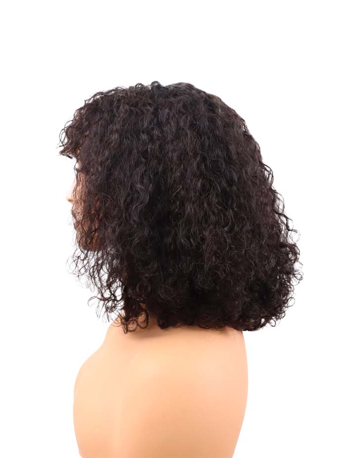 BIG G Hair 12 Inch, Natural #1B Color Curly Vertex Lace Vietnamese Human Hair Ready to Wear Wigs