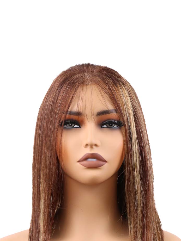 BIG G Hair 12 Inch, Short Piano Brown Color #4/27 Straight Vietnamese Human Hair HD Lace Closure Wigs