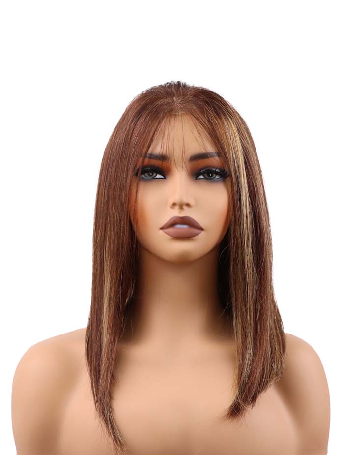 BIG G Hair 12 Inch, Short Piano Brown Color #4/27 Straight Vietnamese Human Hair HD Lace Closure Wigs