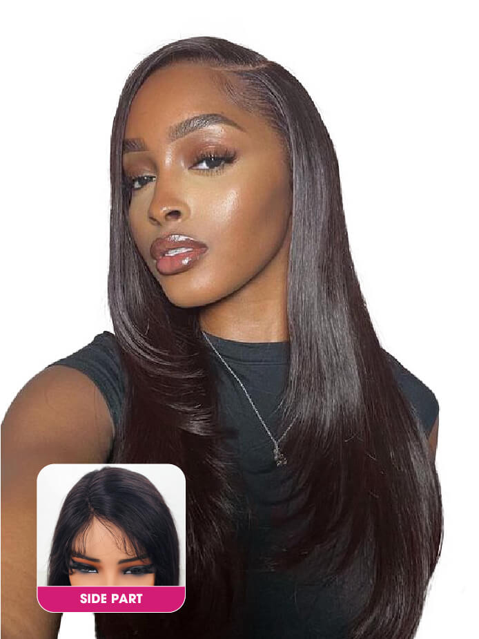 BIG G Hair 16 Inch, Natural #1B Color Natural Straight Side Part Vietnamese Human Hair HD Lace Closure Wigs With Baby Hair