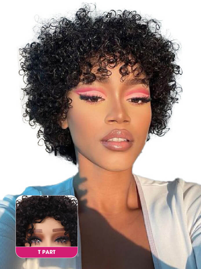 BIG G Hair 9 Inch, Natural #1B Color Curly Pixie Cut Vietnamese Human Hair 6x6 HD Lace Front Wigs