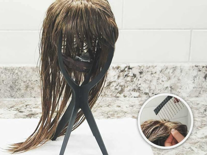 Step 3: Place the wig on a wig stand or a clean, dry towel to air dry.