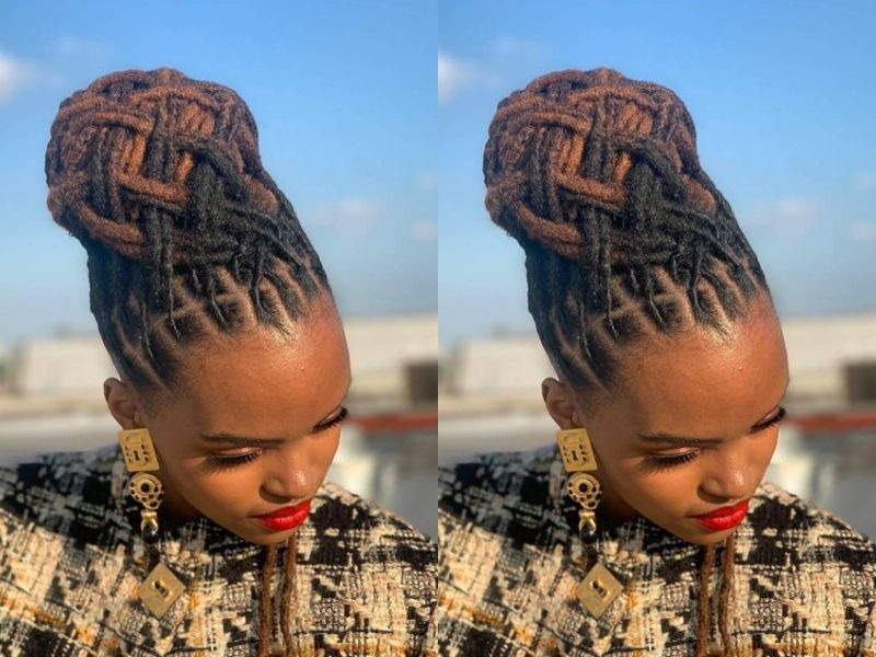 Barrel Twist Locs Woman Updo