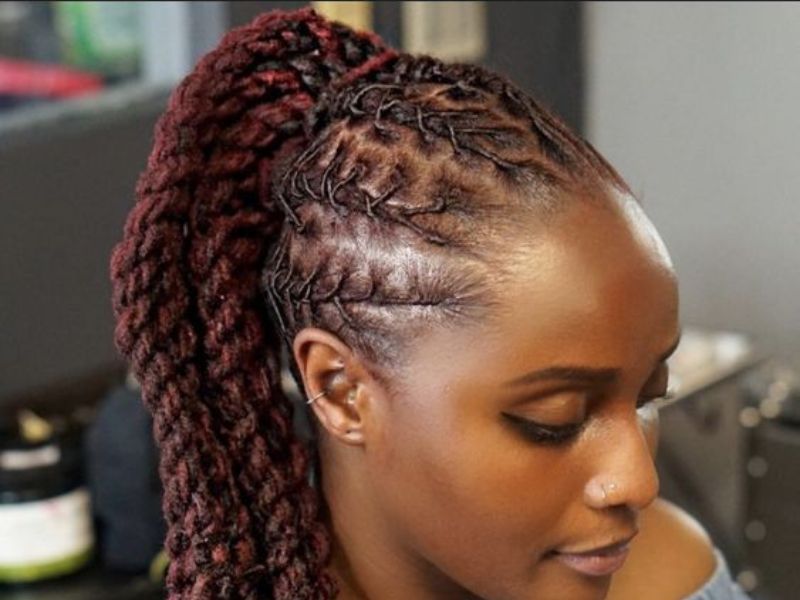 Barrel Twist Locs Woman Ponytail