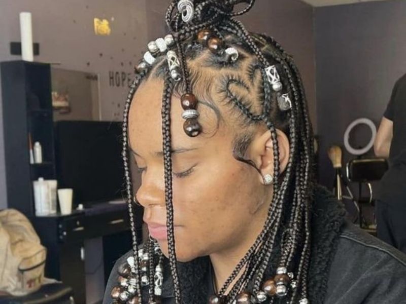 Cornrow Braids with Heart Design and Beads