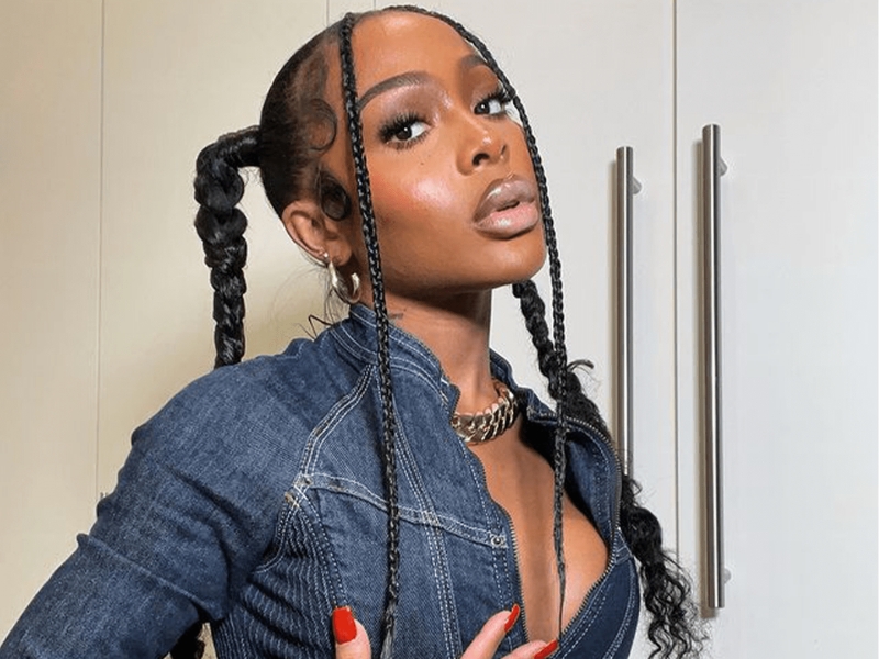 Hairstyle Jayda Wayda braids with 2 hanging strands