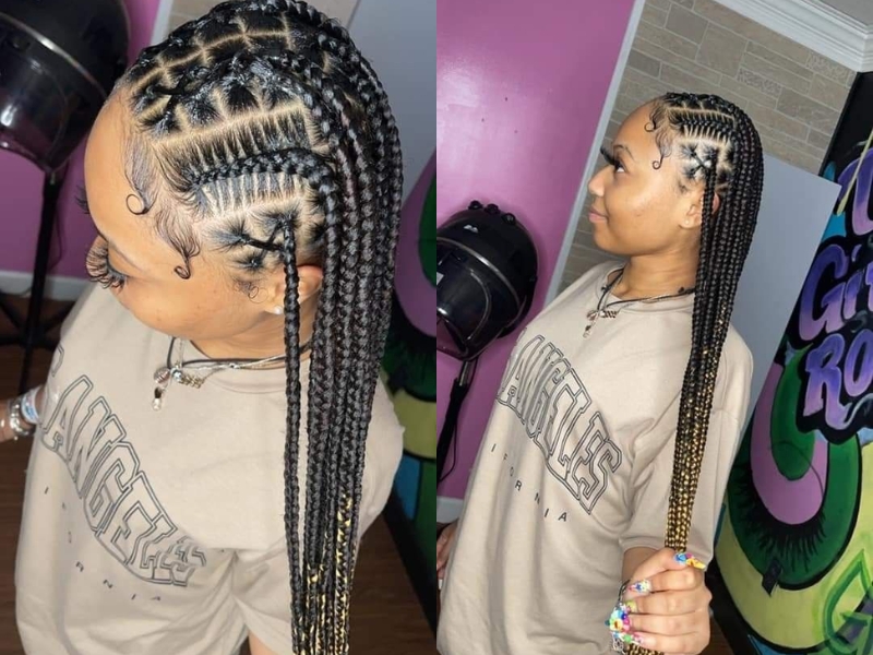 Hairstyle Jayda Wayda braids with crisscross cornrows