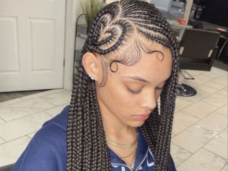 Side Heart Cornrows with Loose Waves