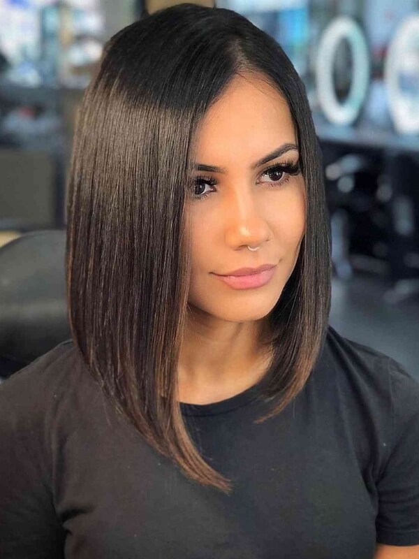 If you have a long chin but want a bob, go for an asymmetrical bob haircut.